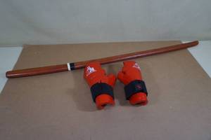 lot 136 image: Wood Martial Arts Training Sword, National Karate Sparring Gloves