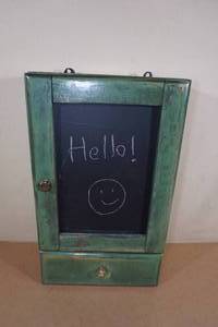 lot 184 image: Repurposed Wood Wall Cabinet - Chalkboard Door