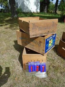 lot 127 image: Qty of 3 vintage wood crates. As shown.