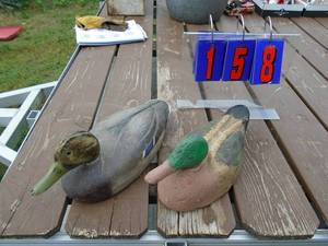 lot 158 image: Qty of 2 wood decoys. As shown.