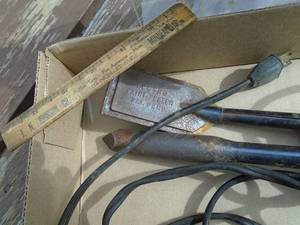 lot 190 image: Flat of heating irons & hammer. As shown.