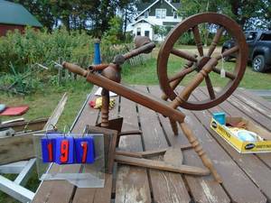 lot 197 image: Old spinning wheel parts. As shown.