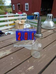lot 201 image: Oil jar & spout. Moore & Klein Boston MA. No chips or cracks. As shown.