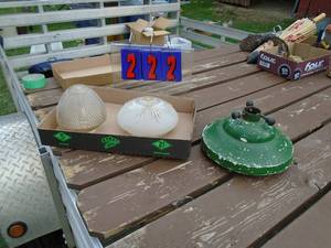 lot 222 image: Red wine christmas tree stand & ceiling light globes. As shown.