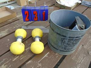 lot 231 image: Galvanized bucket & fishing markers. As shown.