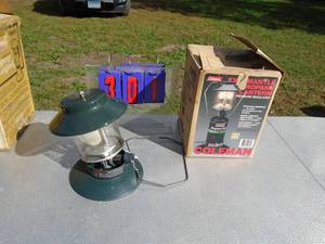 lot 301 image: Smaller coleman propane lantern in box. As shown.