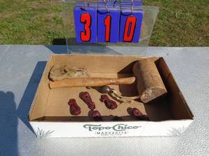 lot 310 image: Flat of wood mallet & rope clamps As shown.