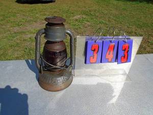 lot 343 image: Vintage red lens oil lantern. As shown.
