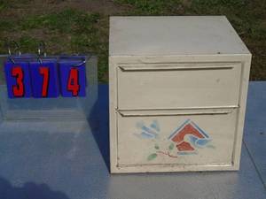 lot 374 image: Metal 2 drawer bread box. As shown.