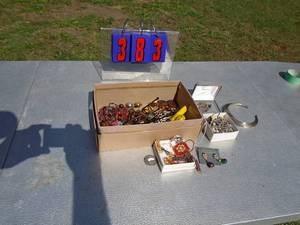 lot 383 image: Flat of misc jewelry & pins. As shown.