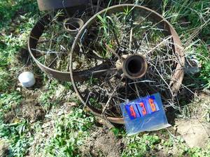 lot 436 image: Qty of 2 large steel wheels approx 36. As shown.