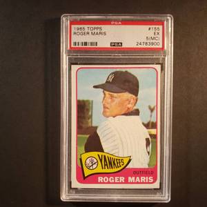 lot 52 image: 1965 Roger Maris Topps #155, PSA EX 5(MC)