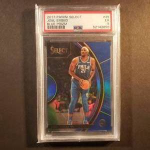 lot 61 image: Joel Embiid Panini Select Blue Prizm No. 35, PSA EX 5