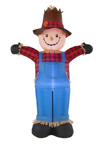 lot 11 image: Home Accents Holiday 6 ft Plaid Dressed Happy Scarecrow Fall Inflatable. - In nice condition, Untested.