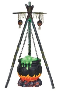 lot 22 image: Home Accents Holiday 5 ft. Halloween Decorative Bubbling Cauldron with Fire LED Lights - In nice condition - Untested.