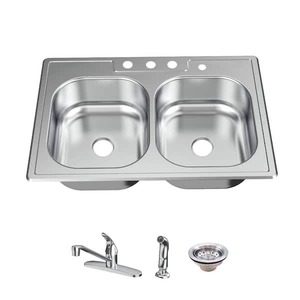 lot 117 image: All in One Drop-In 20G Stainless Steel 33 in. Double Bowl Kitchen Sink with Faucet
