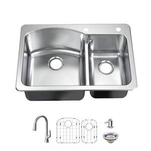lot 120 image: Glacier Bay All-in-One Drop-inUndermount 18G Stainless Steel 33 in. 2-Hole Double Bowl Kitchen Sink with Pull-Down Faucet