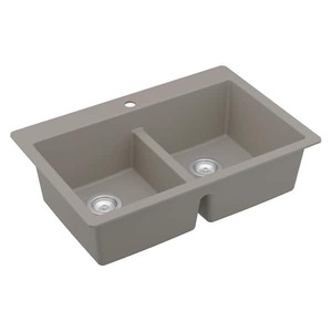 lot 121 image: Karran Concrete Quartz 33 in. 5050 Double Bowl Composite Drop-in Kitchen Sink in