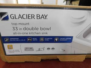 lot 70 image: All in One Drop-In 20G Stainless Steel 33 in. Double Bowl Kitchen Sink with Faucet