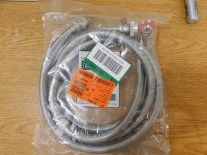 lot 149 image: GE 4 ft. Universal Stainless Steel Washer Hoses with 90 degree Elbow (2-Pack)