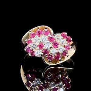 Bouquet of Color 1.00 Carat Natural Ruby & Diamond Cluster Bypass Cocktail Ring in 14k Yellow Gold