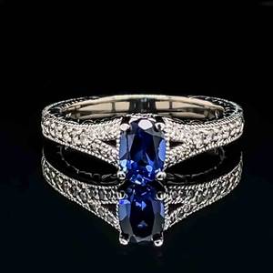 Elegance Refined 1.18ctw Oval Natural Sapphire & Diamond Pave Split Shoulder Ring in 14k White Gold