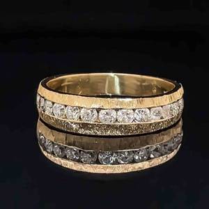 Mens 0.75ctw Diamond Channel Band Ring in 14k Yellow Gold Combination Finish