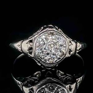 Antique Elegance 0.20ctw Diamond Cluster Filigree Ring in 14k White Gold $1800 Retail VIDEO
