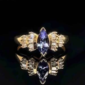 Tiered Chevron Natural Tanzanite & 0.33ctw Diamond Cocktail Cluster Ring in 14k Yellow Gold