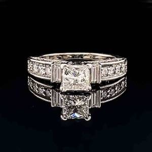 1.70 CARAT Diamond Princess Micro Pave Milgrain Wedding Ring in 14k White Gold $5500 Retail VIDEO
