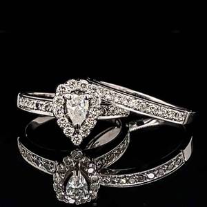 Gorgeous Glisten 1.00 Carat Pear Diamond Halo Cluster Bridal Wedding Ring 2-Piece Set in 14k White Gold $3550 Retail VIDEO