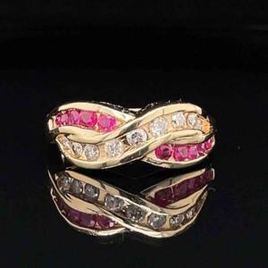 Super-Chic 0.33ctw Natural Ruby & Diamond X-Channel Band Ring in 14k Yellow Gold