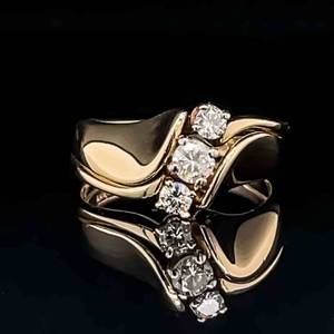 Unique 3-Stone .35 Carat Diamond Wave Estate Ring in 14k Yellow Gold $1500 Retail VIDEO