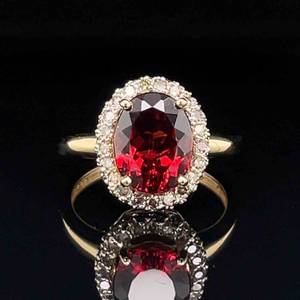 Vibrant Oval 4ctw Red Garnet & Diamond Halo Cluster Ring in 14k Yellow Gold $1800 Retail VIDEO