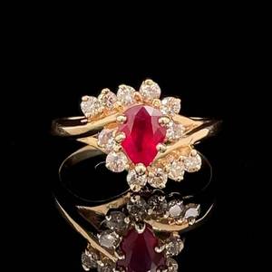 Beautiful Ruby & 0.40ctw Diamond Cluster Ring in 14k Yellow Gold Ring