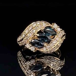 Glamor 1.42ctw Marquise Triple Natural Blue Sapphire & Diamond Cluster Ring in 14k Yellow Gold