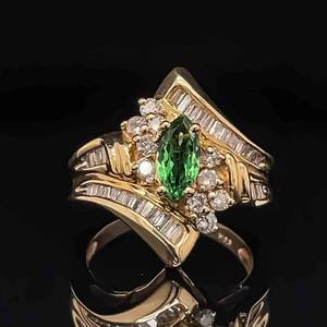 Vibrant Peridot & Diamond Marquise Chevron Cocktail Ring in 14k Yellow Gold
