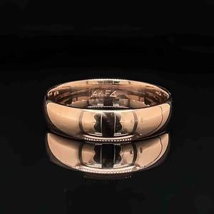 Mens Classic Vintage High Shine 5.95mm Wide Dome-Shaped Band Ring in 14k Rose Gold