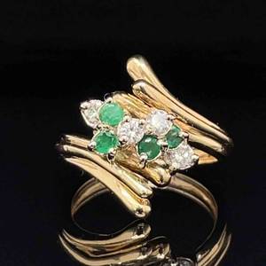 0.40ctw Emerald & Diamond Cluster Bypass Forest Ring in 14k Yellow Gold