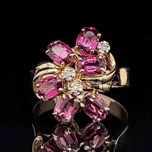 Amethyst & Miracle Diamond Cocktail Cluster Bouquet Ring in 14k Yellow Gold $1200 Retail VIDEO