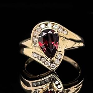 Pear Garnet & 0.33ctw Diamond Swirling Halo Bypass Ring in 14k Yellow Gold $1099 Retail VIDEO