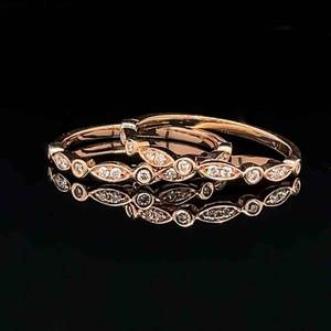 Chic Diamond Matching Slim Stackable Band Rings 2-Piece Set in 14k Rose Gold