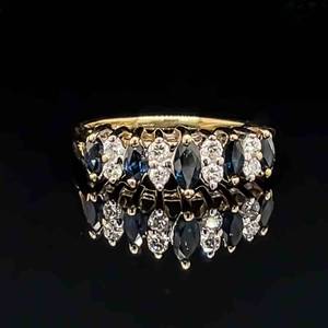 0.70ctw Sapphire & Diamond Chevron Tiered Single Row Cluster Anniversary Split Shoulder Ring in 14k Yellow Gold