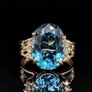 Gorgeous Blue Topaz & Diamond Triple Split Statement Cocktail Ring in 14k Yellow Gold $1850 Retail VIDEO