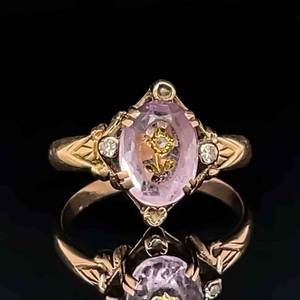 Light Lilac Purple Stone & Diamond Antique Romantic Rose Ring in 14k Yellow Gold