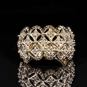 Diamond Garden Trellis Filigree Dome-Shaped Ring in Yellow Gold