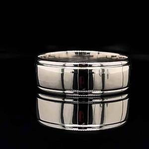 Mens 7.80mm Wide Simple Beveled Edge Band Ring in White Gold