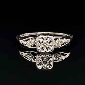 Newly Polished & Cleaned Diamond Vintage Square Top Ring in 14k White Gold