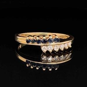 0.20ctw Diamond & Sapphire Double Row Stackable Anniversary Ring in 14k Yellow Gold
