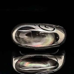 Artistic Mother of Pearl Square Top Engraved Design Estate Ring